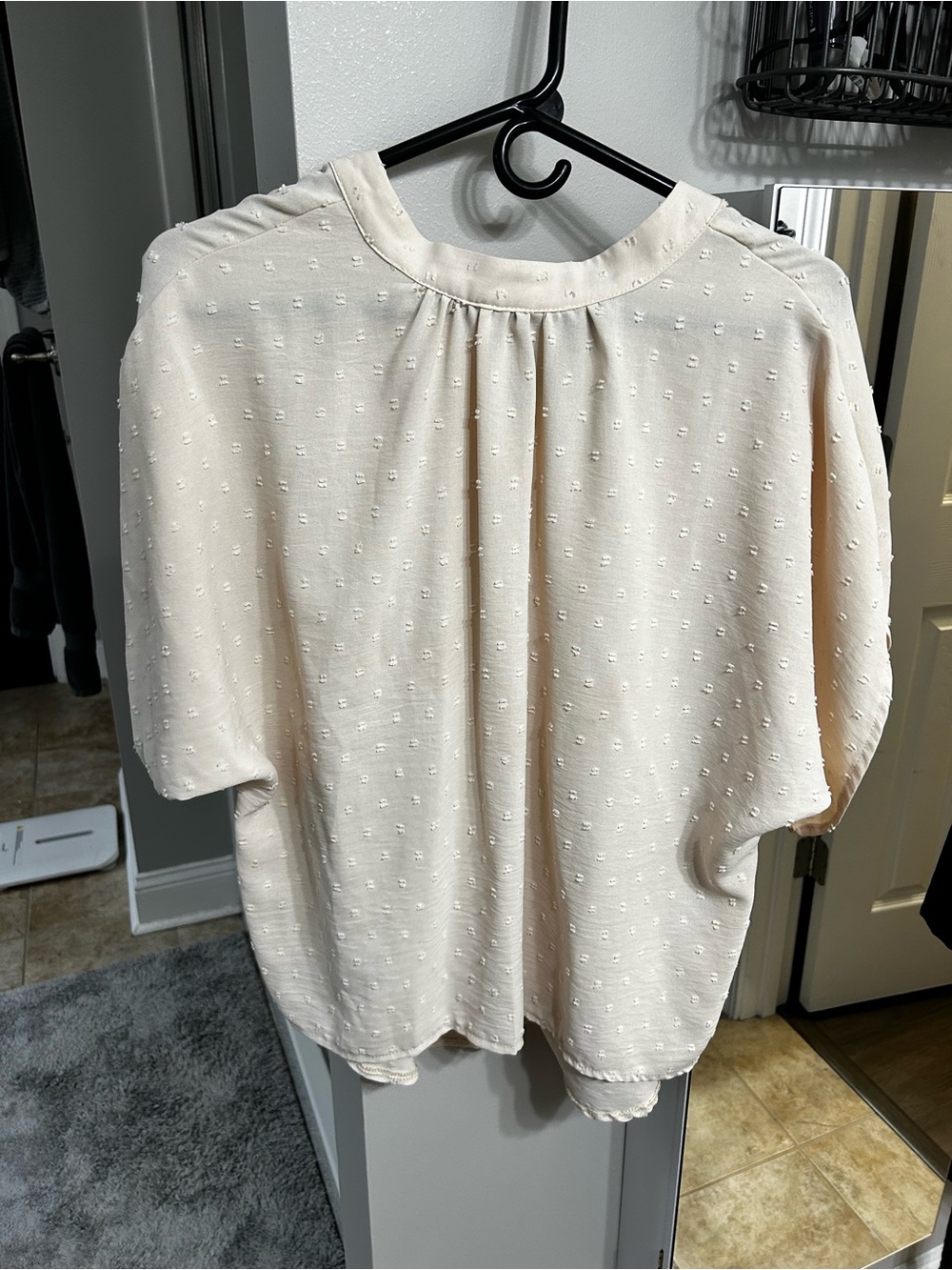 SHEIN Cream Swiss Dot Short Sleeve Blouse